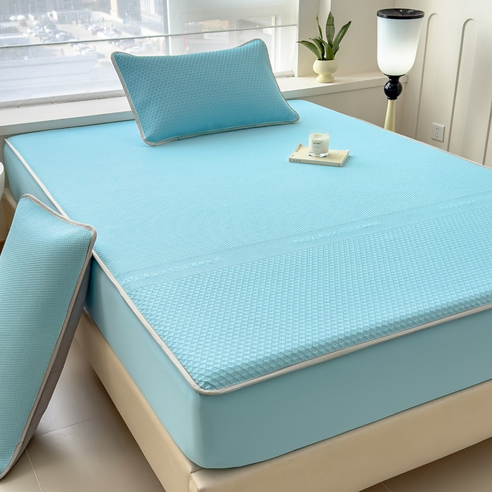 91家纺网 家纺一手货源 找家纺 乐家欣 2026新款凉感冰丝床席床笠四件套 冰丝床笠款-清水蓝