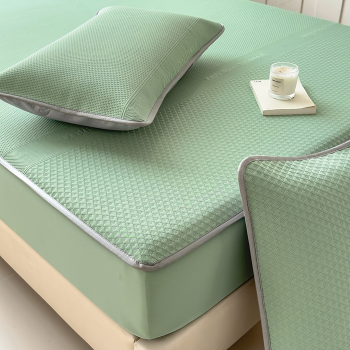 91家纺网 家纺一手货源 找家纺 乐家欣 2026新款凉感冰丝床席床笠四件套 冰丝床笠款-松绿