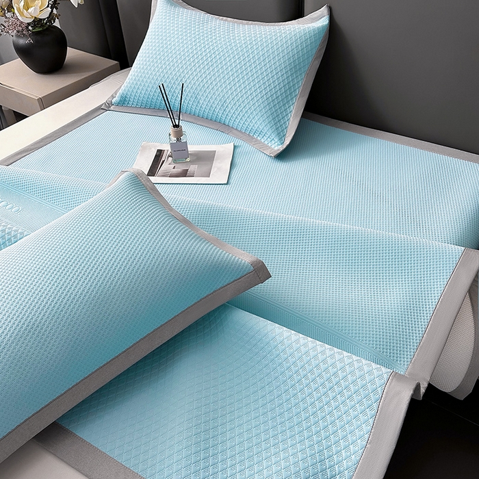 91家纺网 家纺一手货源 找家纺 乐家欣 2026新款凉感冰丝床席床笠四件套 冰丝床席款-清水蓝