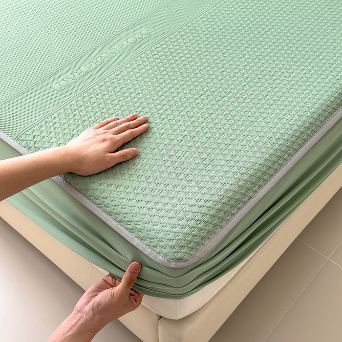 91家纺网 家纺一手货源 找家纺 乐家欣 2026新款凉感冰丝床席床笠四件套 冰丝床笠款-松绿