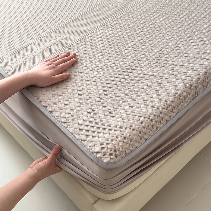 91家纺网 家纺一手货源 找家纺 乐家欣 2026新款凉感冰丝床席床笠四件套 冰丝床笠款-浅灰