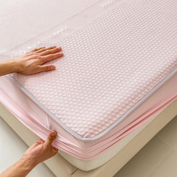 91家纺网 家纺一手货源 找家纺 乐家欣 2026新款凉感冰丝床席床笠四件套 冰丝床笠款-蜜桃粉