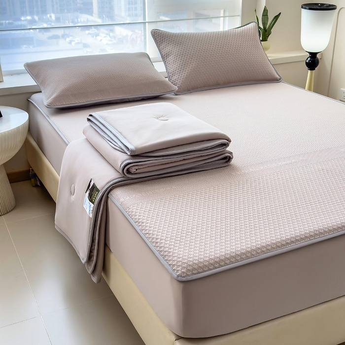 91家纺网 家纺一手货源 找家纺 乐家欣 2026新款凉感冰丝床席床笠四件套 冰丝床笠款-浅灰