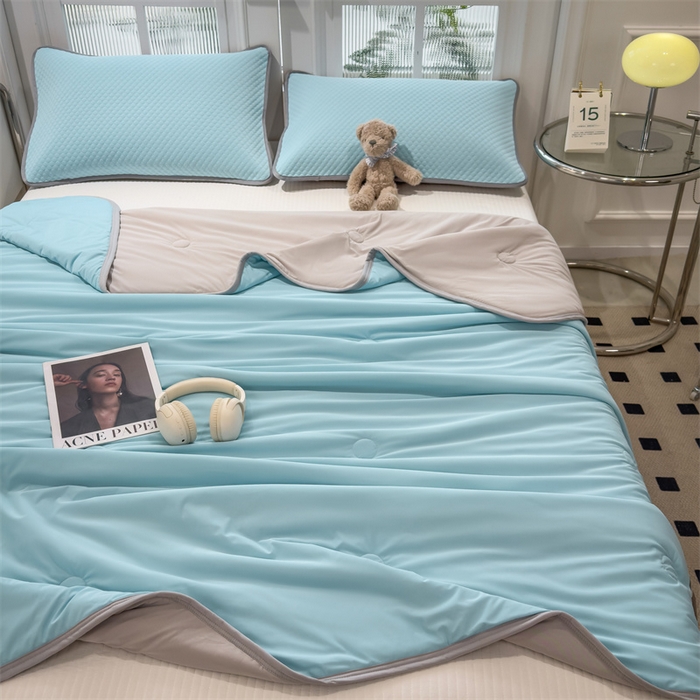 91家纺网 家纺一手货源 找家纺 乐家欣 2026新款凉感冰丝床席床笠四件套 凉感夏被-清水蓝