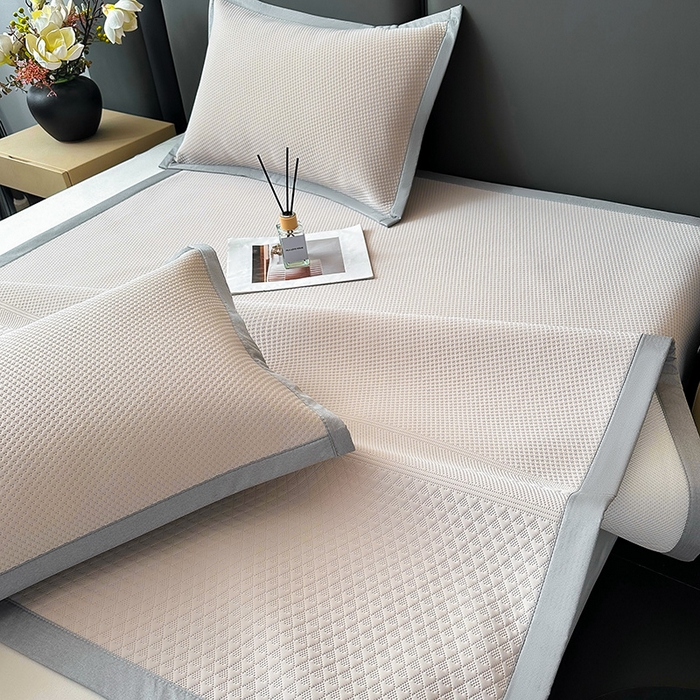 91家纺网 家纺一手货源 找家纺 乐家欣 2026新款凉感冰丝床席床笠四件套 冰丝床席款-浅灰