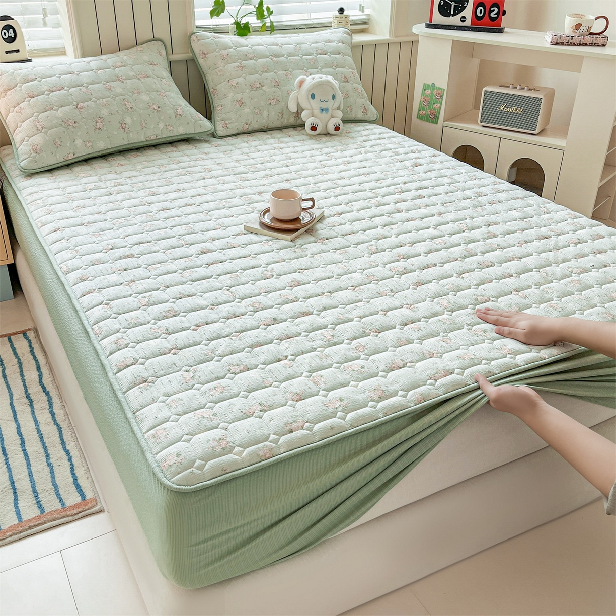 91家纺网 家纺一手货源 找家纺 优眠坊 2026新款亲肤泡芙纱夹棉单床笠床笠单件单品床笠三件套 柔情蜜意-夹棉款