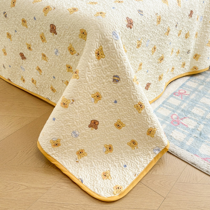 91家纺网 家纺一手货源 找家纺 绵庭家纺 2026新款全棉印花夹棉床盖三件套 跳跳蜜罐-米