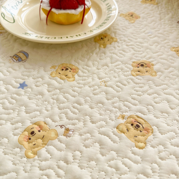 91家纺网 家纺一手货源 找家纺 绵庭家纺 2026新款全棉印花夹棉床盖三件套 跳跳蜜罐-米