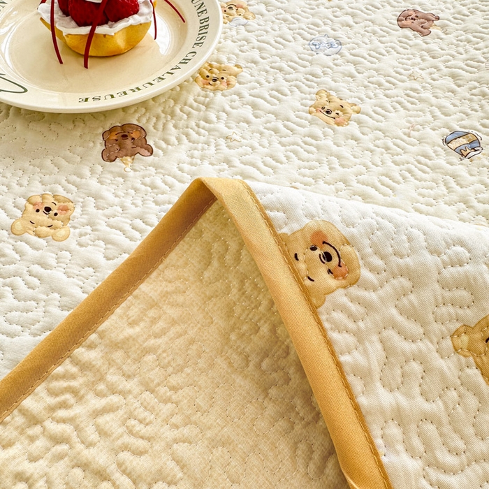 91家纺网 家纺一手货源 找家纺 绵庭家纺 2026新款全棉印花夹棉床盖三件套 跳跳蜜罐-米