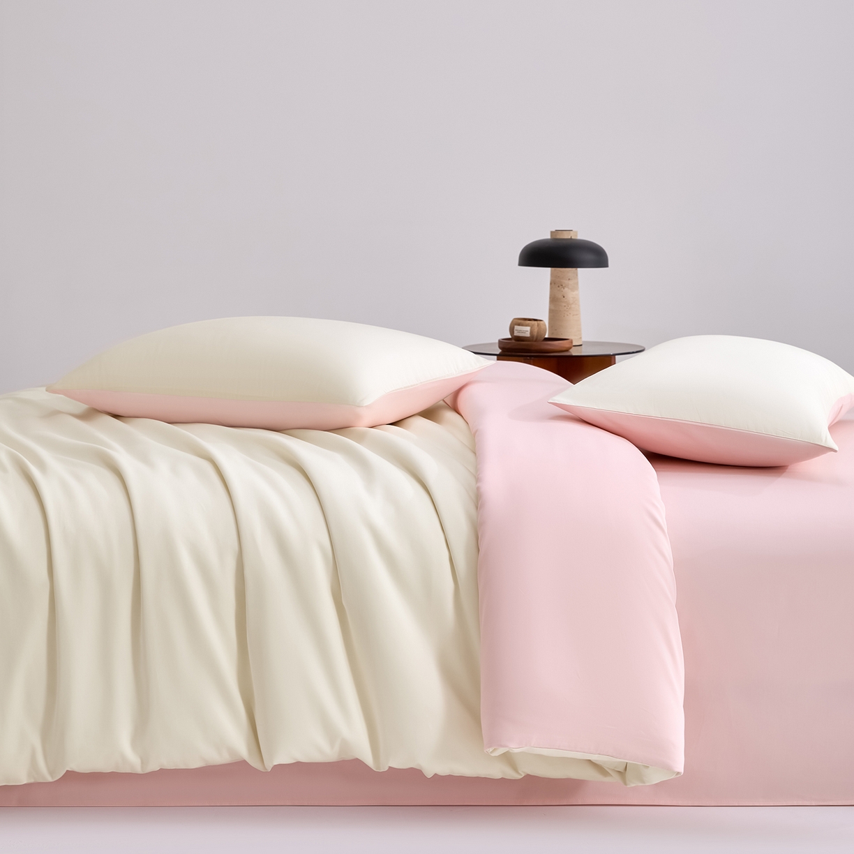 91家纺网 家纺一手货源 找家纺 合欢（原天一阁） 2026新款50s双股长绒棉全棉纯棉纯色四件套 流苏白+暖心粉