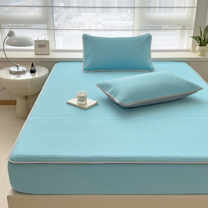 91家纺网 家纺一手货源 找家纺 乐家欣 2026新款凉感冰丝床席床笠四件套 冰丝床笠款-清水蓝