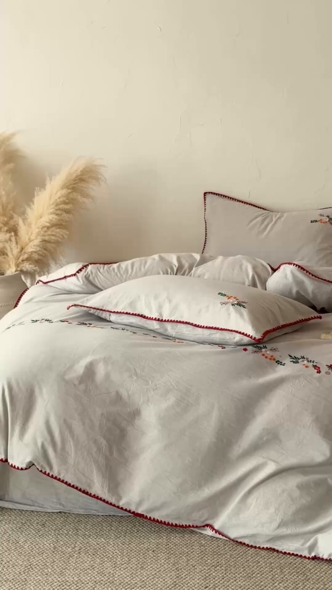 91家纺网 家纺一手货源 找家纺 淑女公社家纺 2026春夏新款贝壳边刺绣绣花棉麻四件套-柔朴乡野 柔朴乡野  麻灰