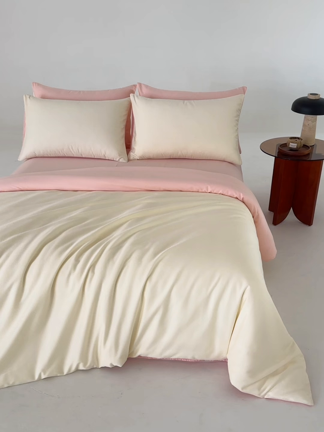 91家纺网 家纺一手货源 找家纺 合欢（原天一阁） 2026新款50s双股长绒棉全棉纯棉纯色四件套 流苏白+暖心粉