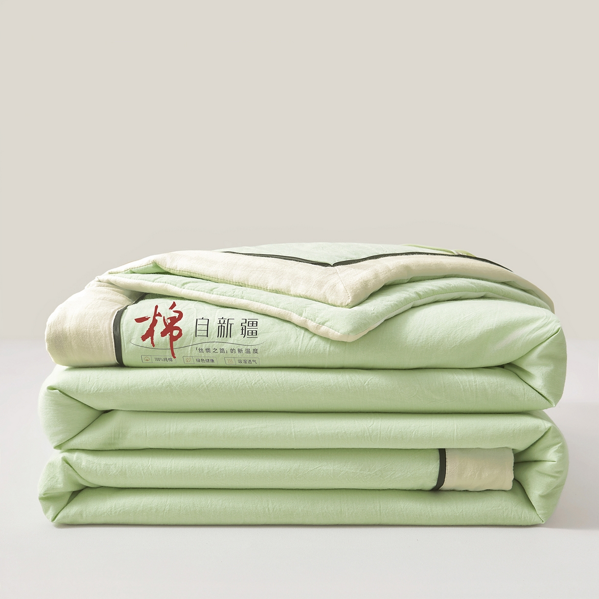 91家纺网 家纺一手货源 找家纺 创优家纺 2026新款新疆棉花夏被无印风纯色100%新疆棉夏凉被空调被棉花夏被棉花被子百分百新疆棉可水洗/可机洗棉花被（专版烫画 盗版必究） 棉朵-奶白绿