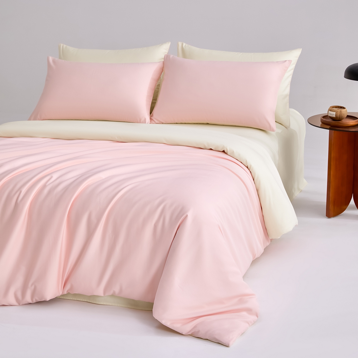 91家纺网 家纺一手货源 找家纺 合欢（原天一阁） 2026新款50s双股长绒棉全棉纯棉纯色四件套 暖心粉+流苏白