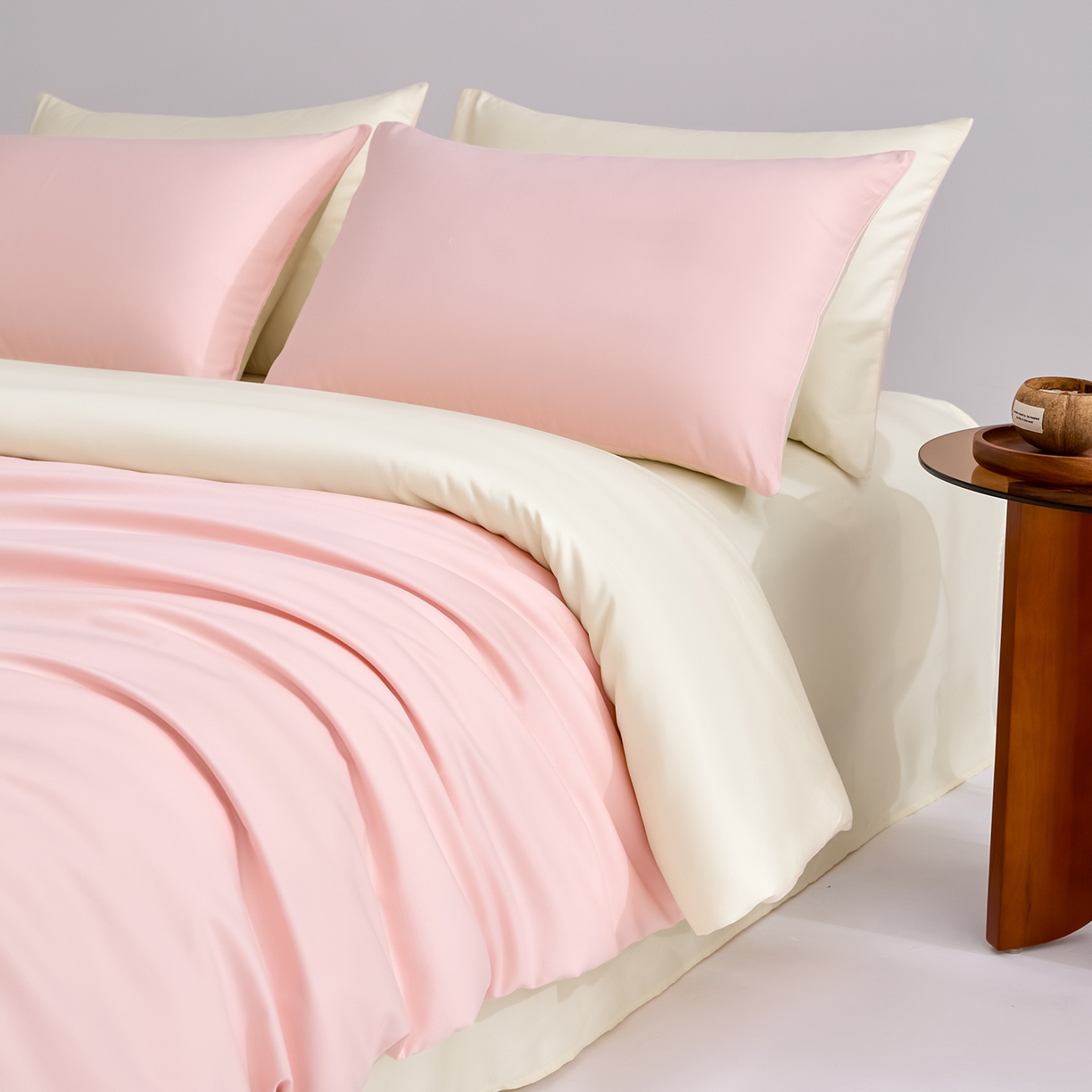 91家纺网 家纺一手货源 找家纺 合欢（原天一阁） 2026新款50s双股长绒棉全棉纯棉纯色四件套 暖心粉+流苏白