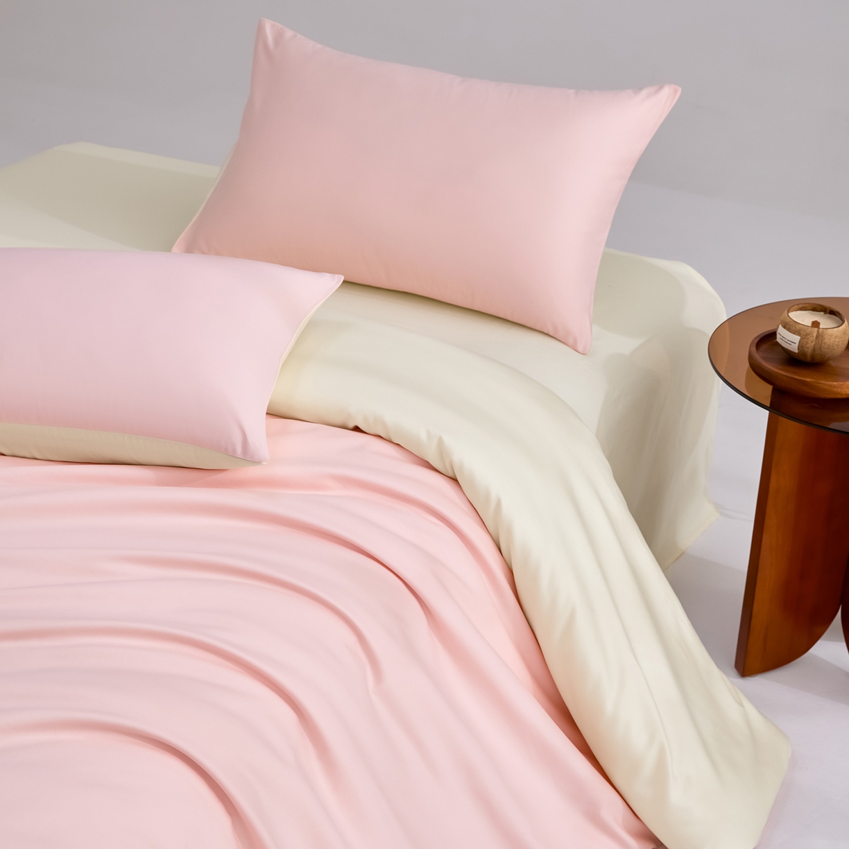 91家纺网 家纺一手货源 找家纺 合欢（原天一阁） 2026新款50s双股长绒棉全棉纯棉纯色四件套 暖心粉+流苏白