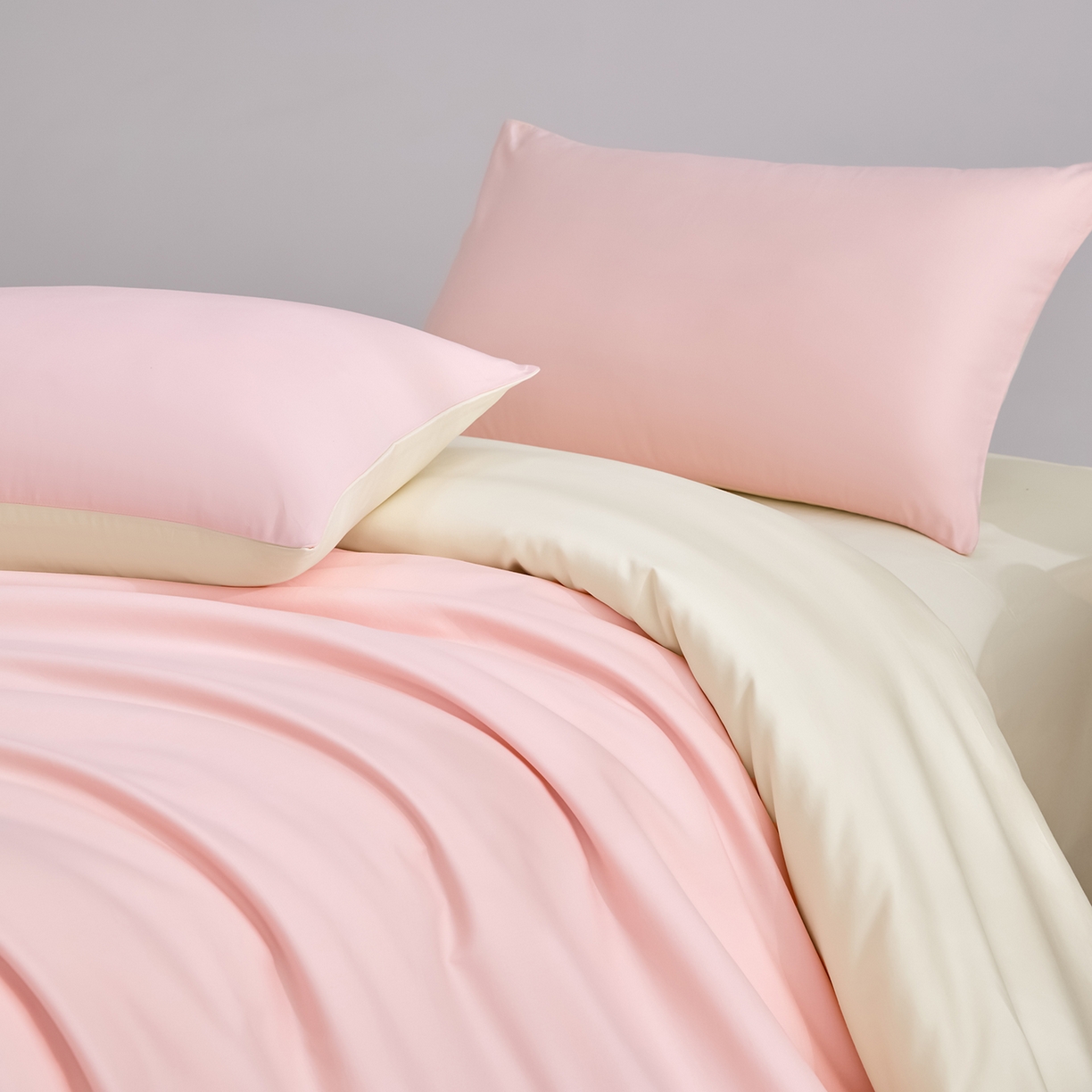 91家纺网 家纺一手货源 找家纺 合欢（原天一阁） 2026新款50s双股长绒棉全棉纯棉纯色四件套 暖心粉+流苏白