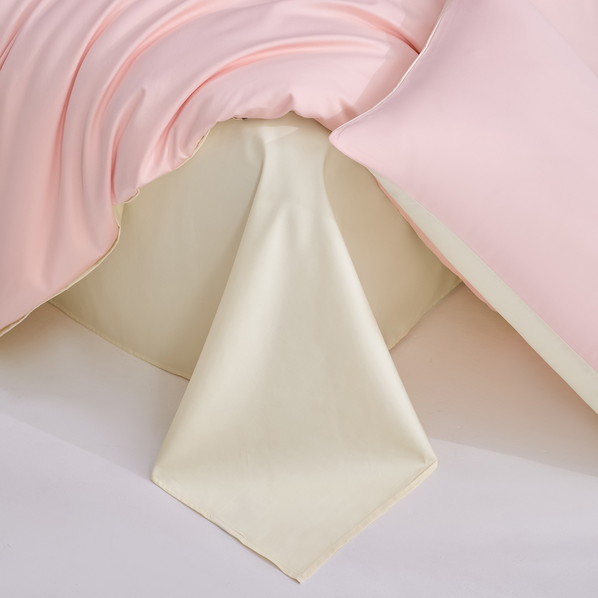 91家纺网 家纺一手货源 找家纺 合欢（原天一阁） 2026新款50s双股长绒棉全棉纯棉纯色四件套 暖心粉+流苏白