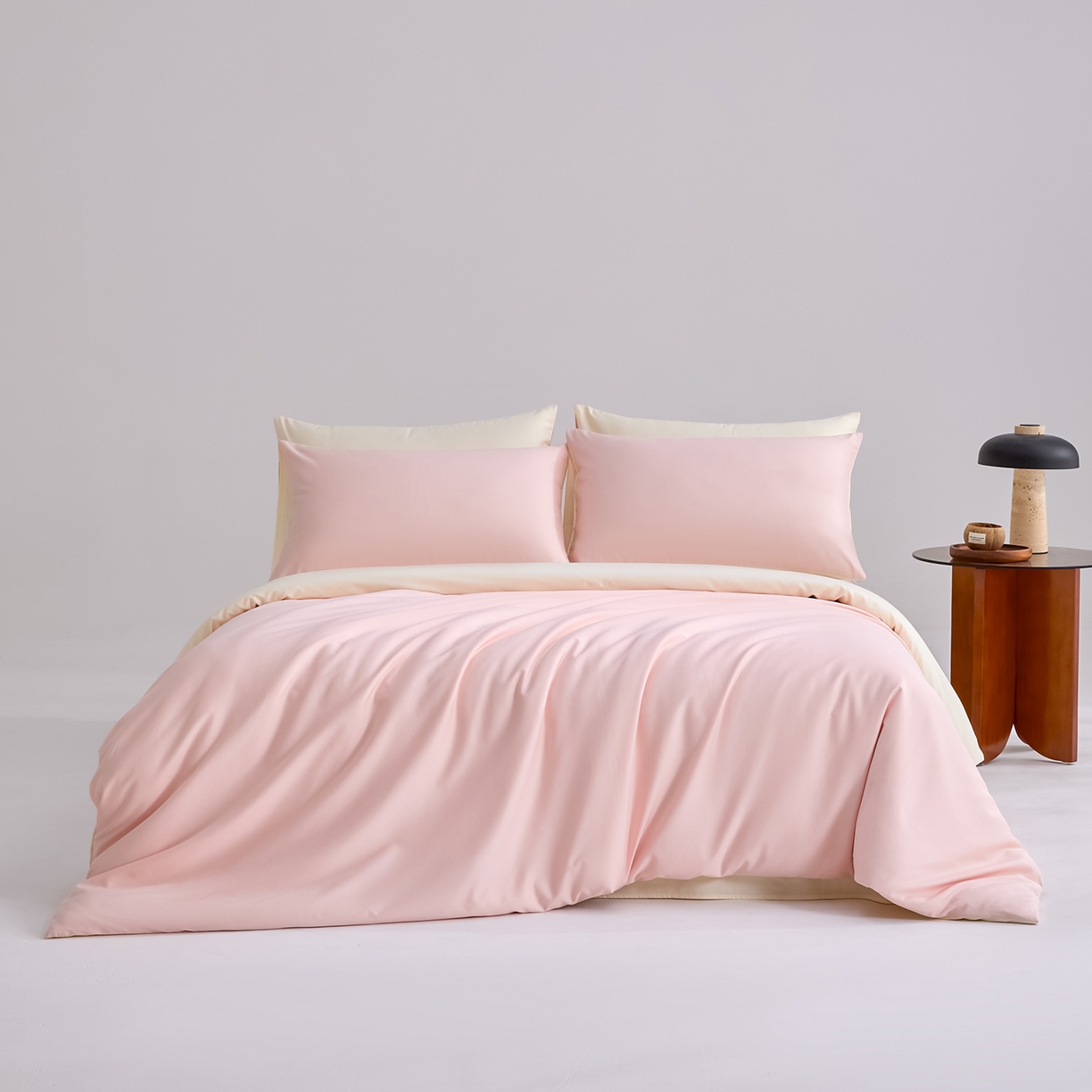 91家纺网 家纺一手货源 找家纺 合欢（原天一阁） 2026新款50s双股长绒棉全棉纯棉纯色四件套 暖心粉+流苏白