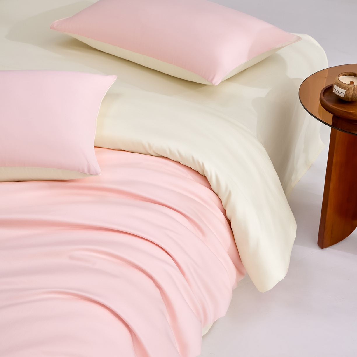 91家纺网 家纺一手货源 找家纺 合欢（原天一阁） 2026新款50s双股长绒棉全棉纯棉纯色四件套 暖心粉+流苏白