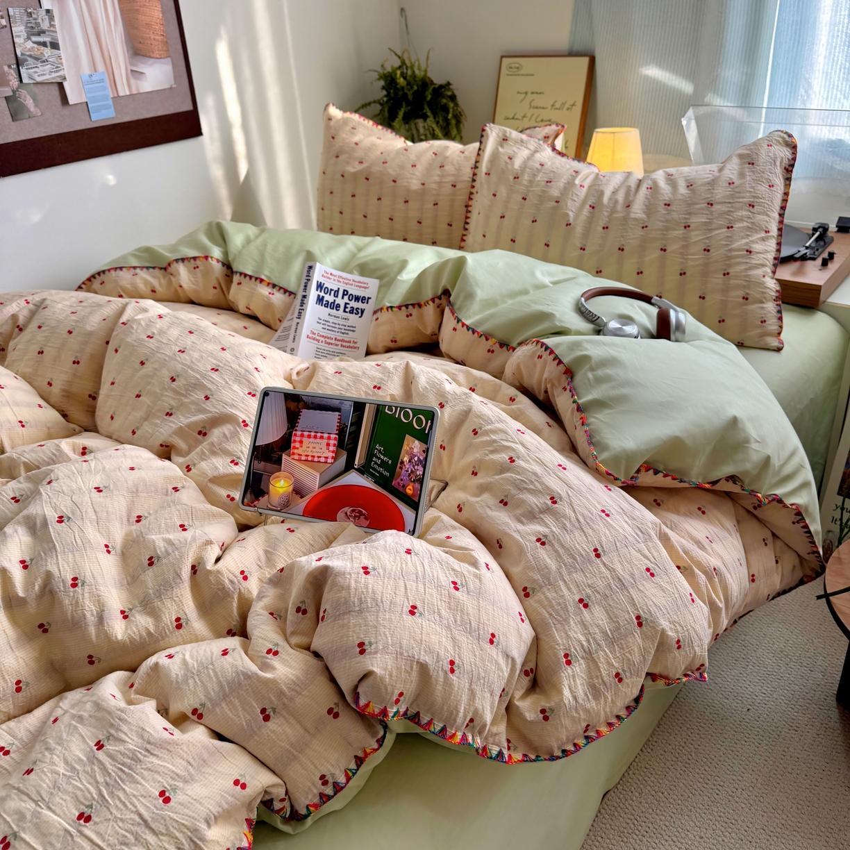 91家纺网 家纺一手货源 找家纺 田野 2026新款全棉水洗提花贝壳边四件套 桔条樱语