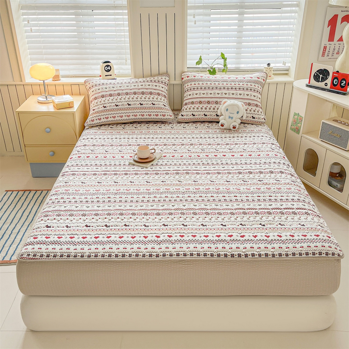 91家纺网 家纺一手货源 找家纺 优眠坊 2026新款亲肤泡芙纱夹棉单床笠床笠单件单品床笠三件套 圣诞小狗-夹棉款