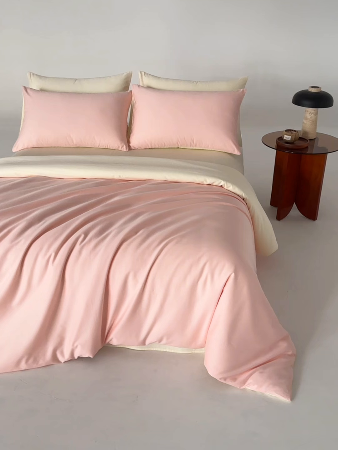 91家纺网 家纺一手货源 找家纺 合欢（原天一阁） 2026新款50s双股长绒棉全棉纯棉纯色四件套 暖心粉+流苏白