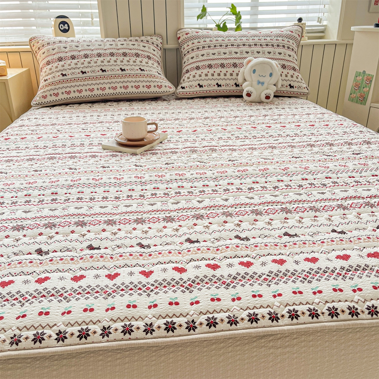 91家纺网 家纺一手货源 找家纺 优眠坊 2026新款亲肤泡芙纱夹棉单床笠床笠单件单品床笠三件套 圣诞小狗-夹棉款