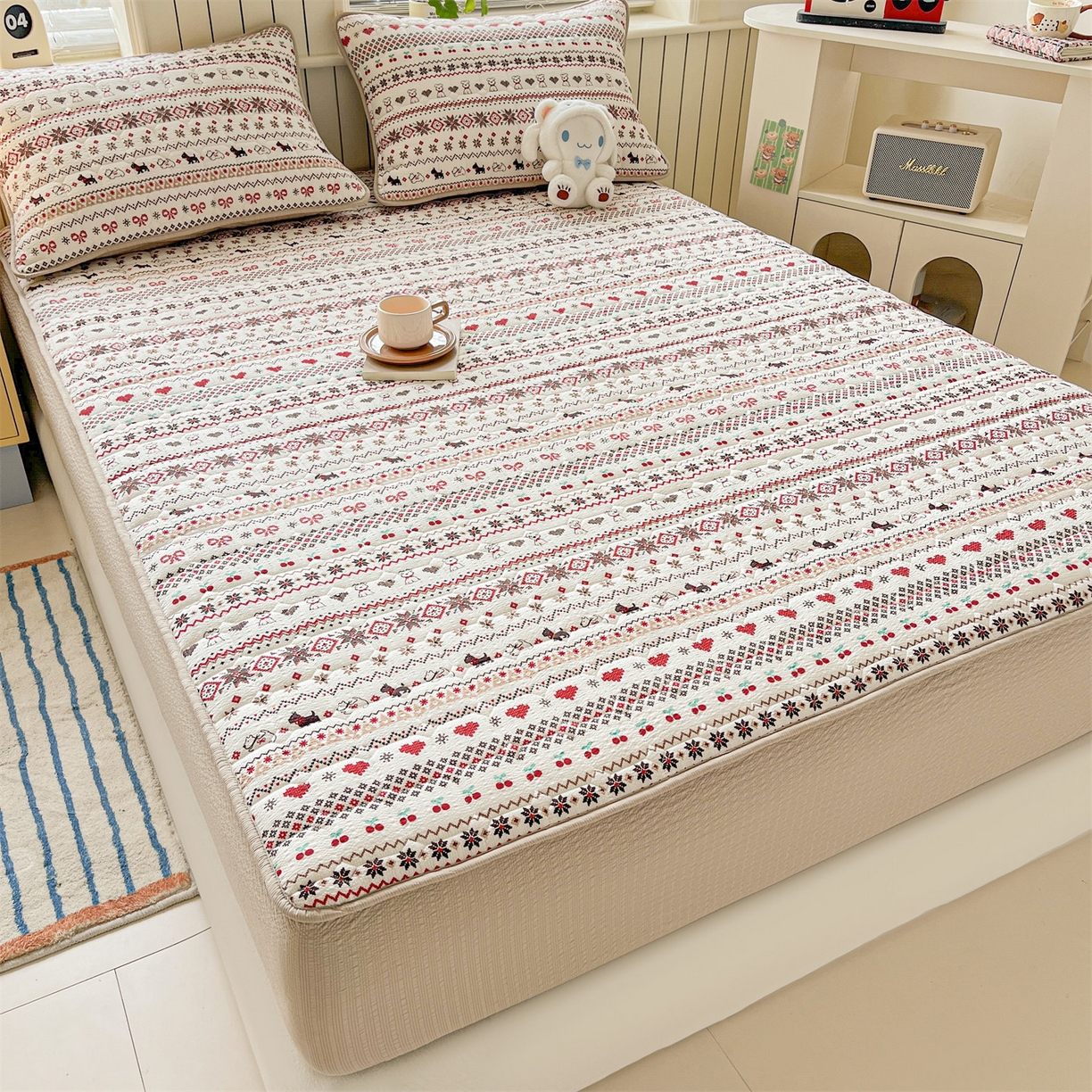 91家纺网 家纺一手货源 找家纺 优眠坊 2026新款亲肤泡芙纱夹棉单床笠床笠单件单品床笠三件套 圣诞小狗-夹棉款