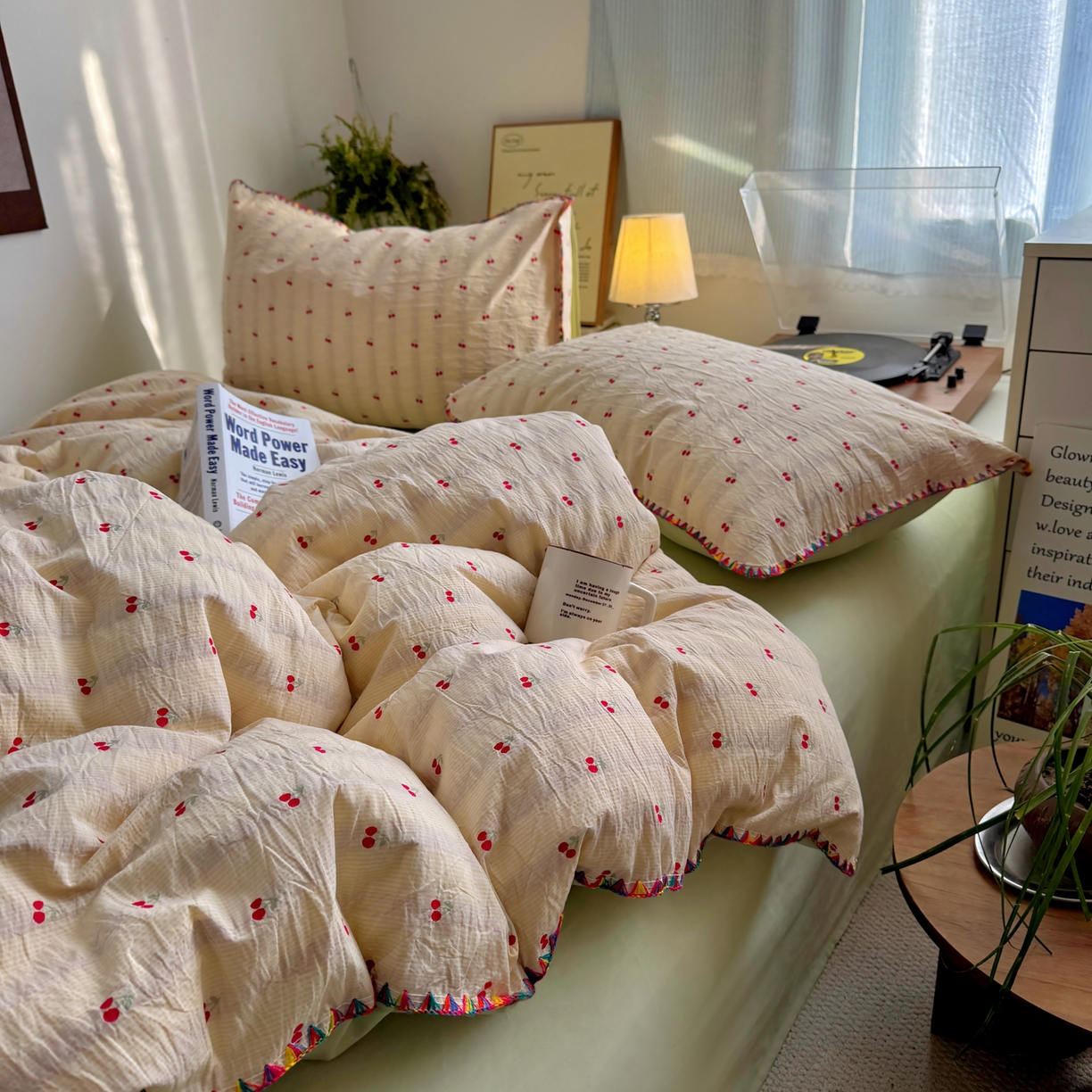 91家纺网 家纺一手货源 找家纺 田野 2026新款全棉水洗提花贝壳边四件套 桔条樱语