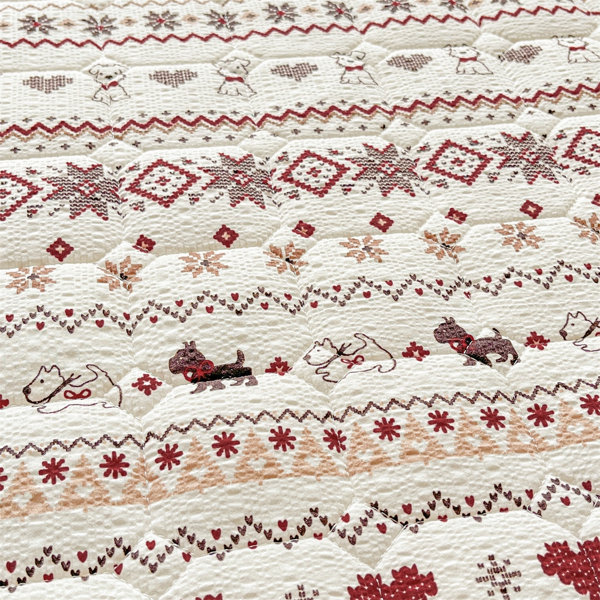 91家纺网 家纺一手货源 找家纺 优眠坊 2026新款亲肤泡芙纱夹棉单床笠床笠单件单品床笠三件套 圣诞小狗-夹棉款