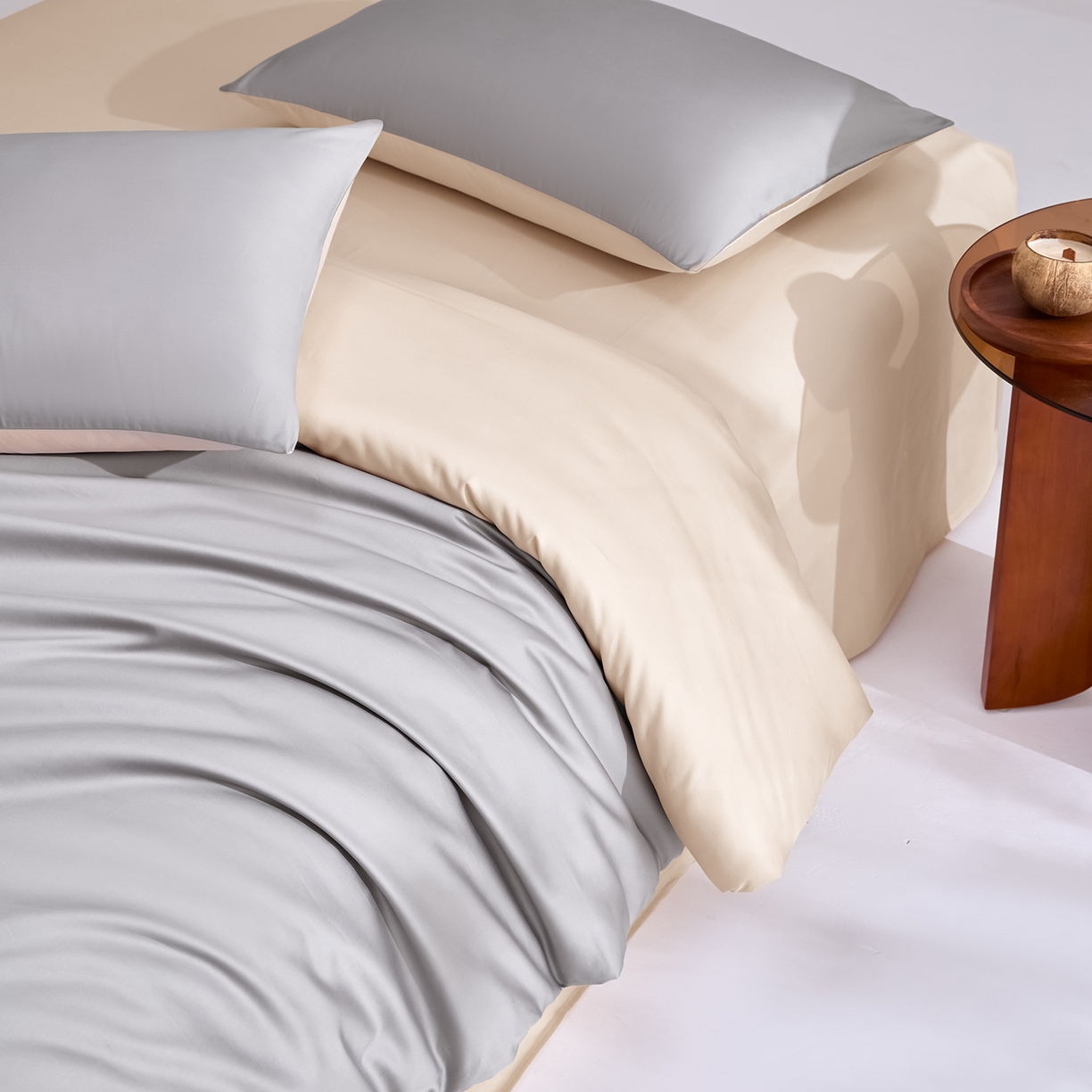 91家纺网 家纺一手货源 找家纺 合欢（原天一阁） 2026新款50s双股长绒棉全棉纯棉纯色四件套 时空灰+香槟金