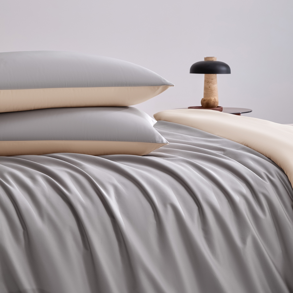 91家纺网 家纺一手货源 找家纺 合欢（原天一阁） 2026新款50s双股长绒棉全棉纯棉纯色四件套 时空灰+香槟金