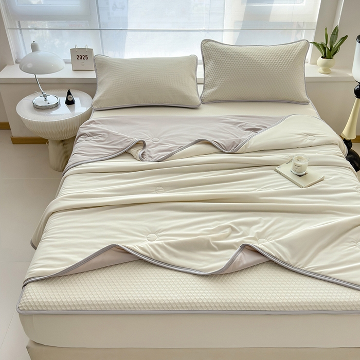 乐家欣 2026新款凉感冰丝夏被床笠四件套 床笠冰丝-奶昔白