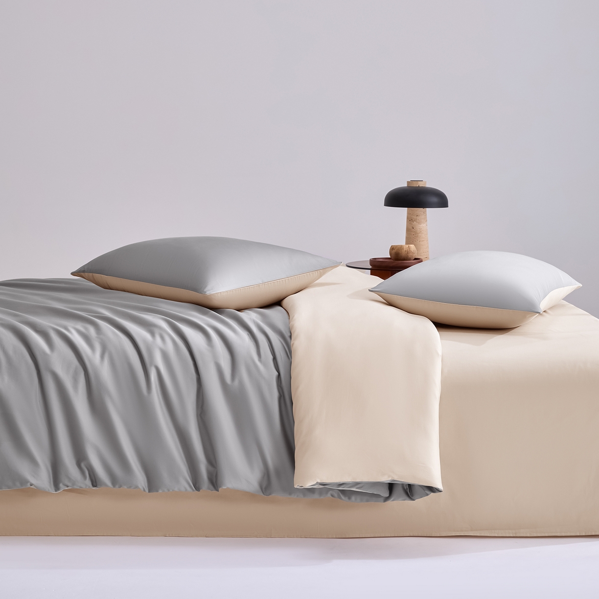 91家纺网 家纺一手货源 找家纺 合欢（原天一阁） 2026新款50s双股长绒棉全棉纯棉纯色四件套 时空灰+香槟金