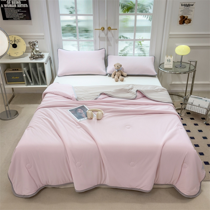 乐家欣 2026新款凉感冰丝夏被床笠四件套 凉感夏被-蜜桃粉