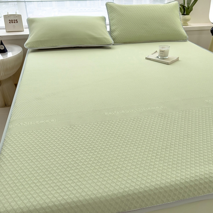 91家纺网 家纺一手货源 找家纺 乐家欣 2026新款凉感冰丝夏被床笠四件套 床笠冰丝-嫩绿
