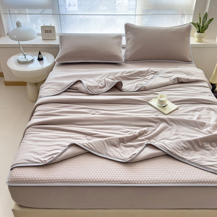 乐家欣 2026新款凉感冰丝夏被床笠四件套 床笠冰丝-浅灰