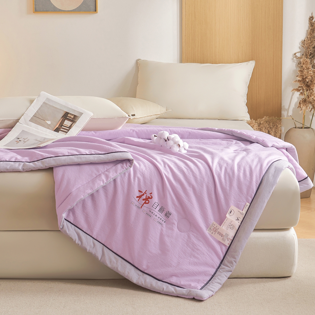 91家纺网 家纺一手货源 找家纺 创优家纺 2026新款新疆棉花夏被无印风纯色100%新疆棉夏凉被空调被棉花夏被棉花被子百分百新疆棉可水洗/可机洗棉花被（专版烫画 盗版必究） 棉朵-浅紫