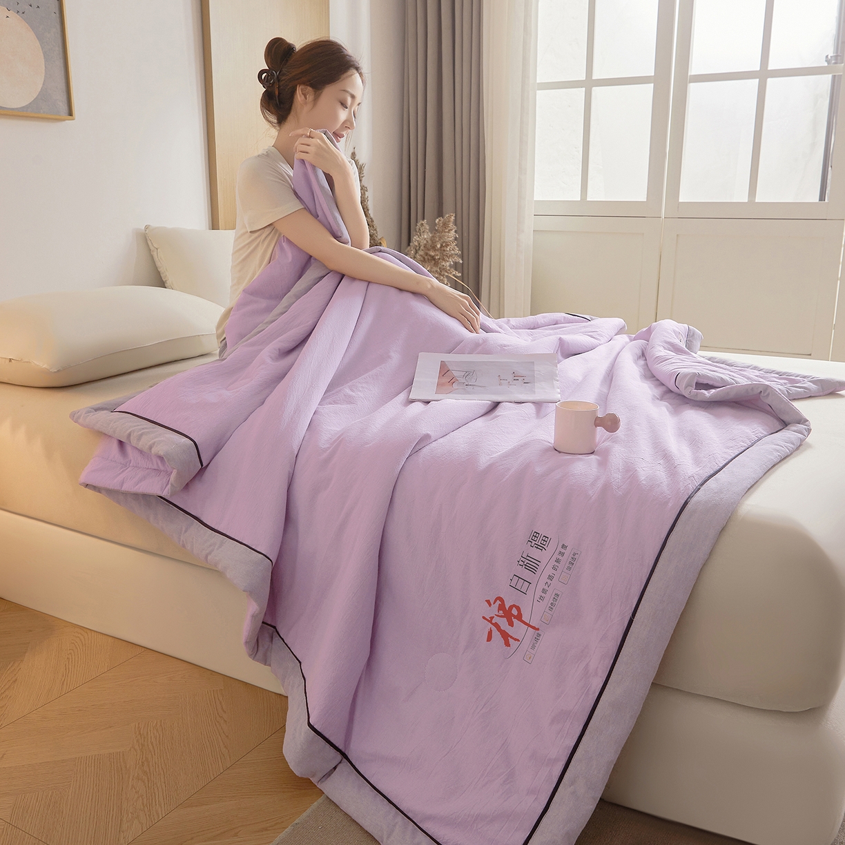 91家纺网 家纺一手货源 找家纺 创优家纺 2026新款新疆棉花夏被无印风纯色100%新疆棉夏凉被空调被棉花夏被棉花被子百分百新疆棉可水洗/可机洗棉花被（专版烫画 盗版必究） 棉朵-浅紫