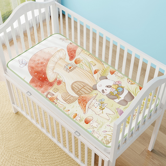 家品罗兰 2026春夏新款数码印花婴儿床冰丝席-水光冰丝系列 蘑菇城堡