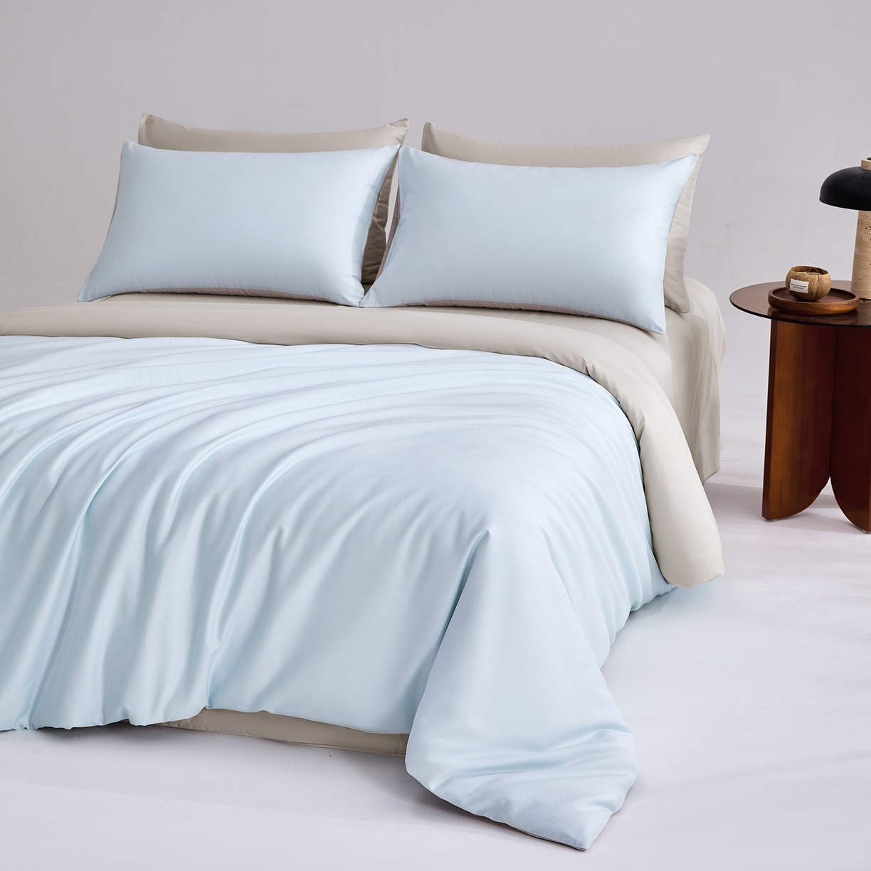 91家纺网 家纺一手货源 找家纺 合欢（原天一阁） 2026新款50s双股长绒棉全棉纯棉纯色四件套 水军蓝+银竹灰