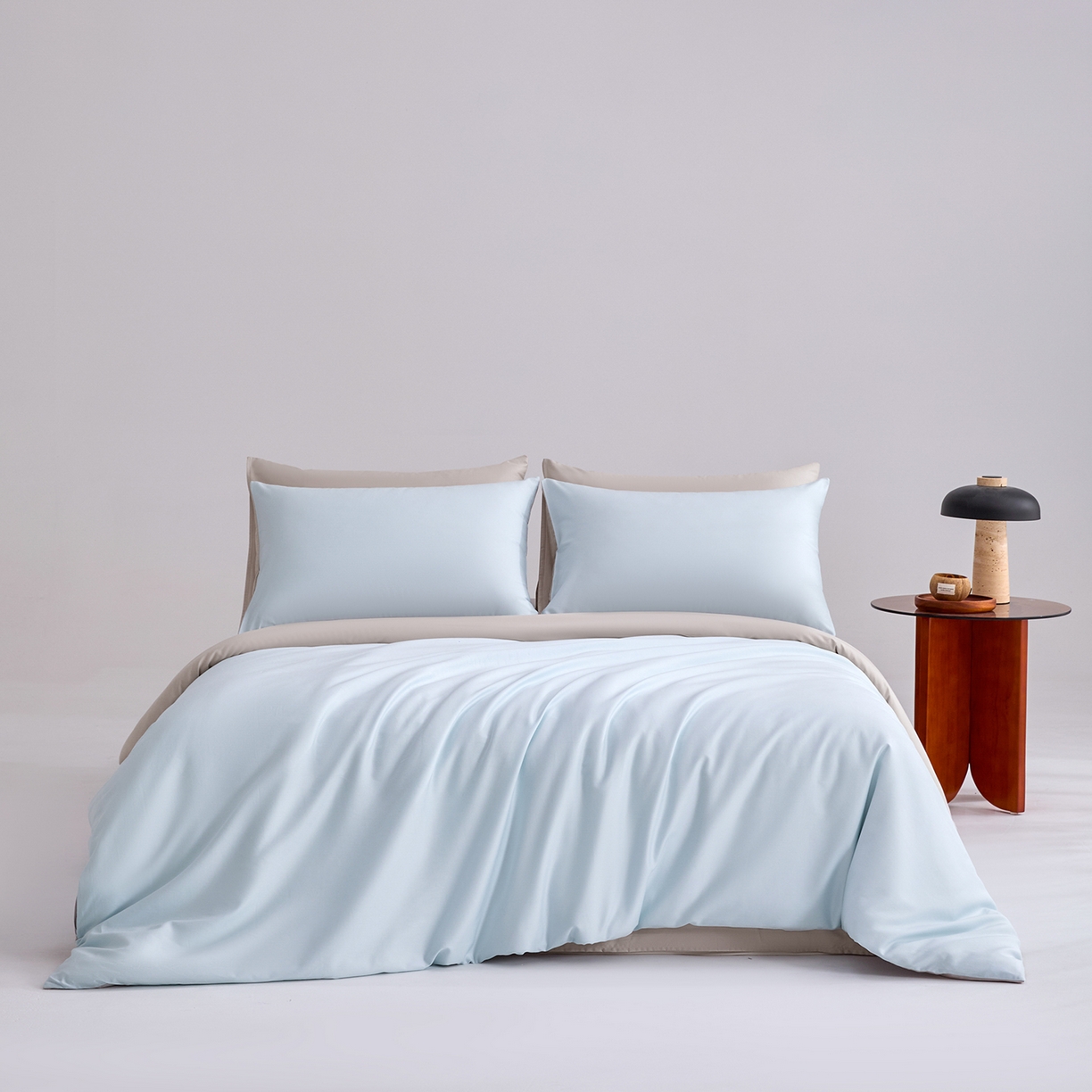 91家纺网 家纺一手货源 找家纺 合欢（原天一阁） 2026新款50s双股长绒棉全棉纯棉纯色四件套 水军蓝+银竹灰