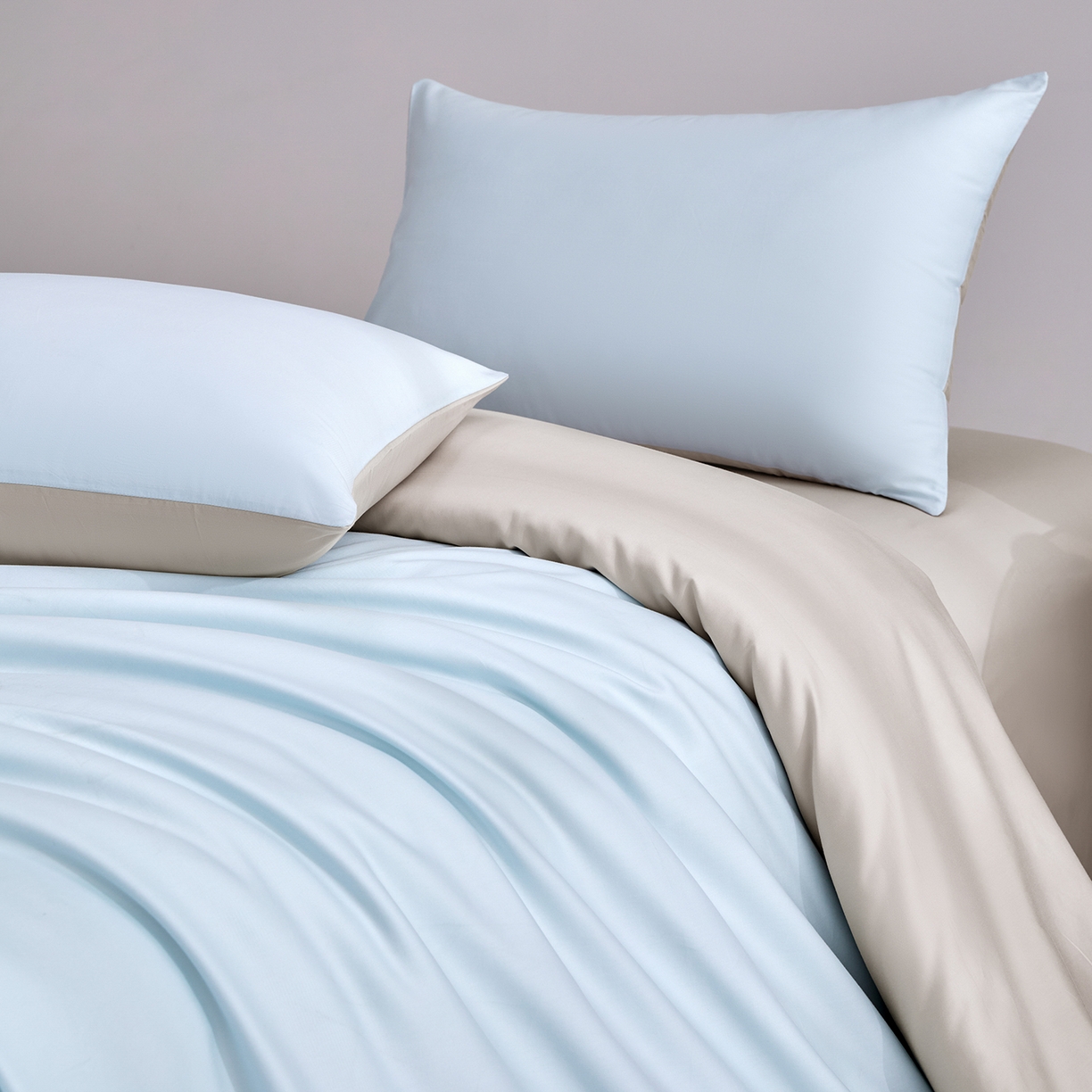 91家纺网 家纺一手货源 找家纺 合欢（原天一阁） 2026新款50s双股长绒棉全棉纯棉纯色四件套 水军蓝+银竹灰