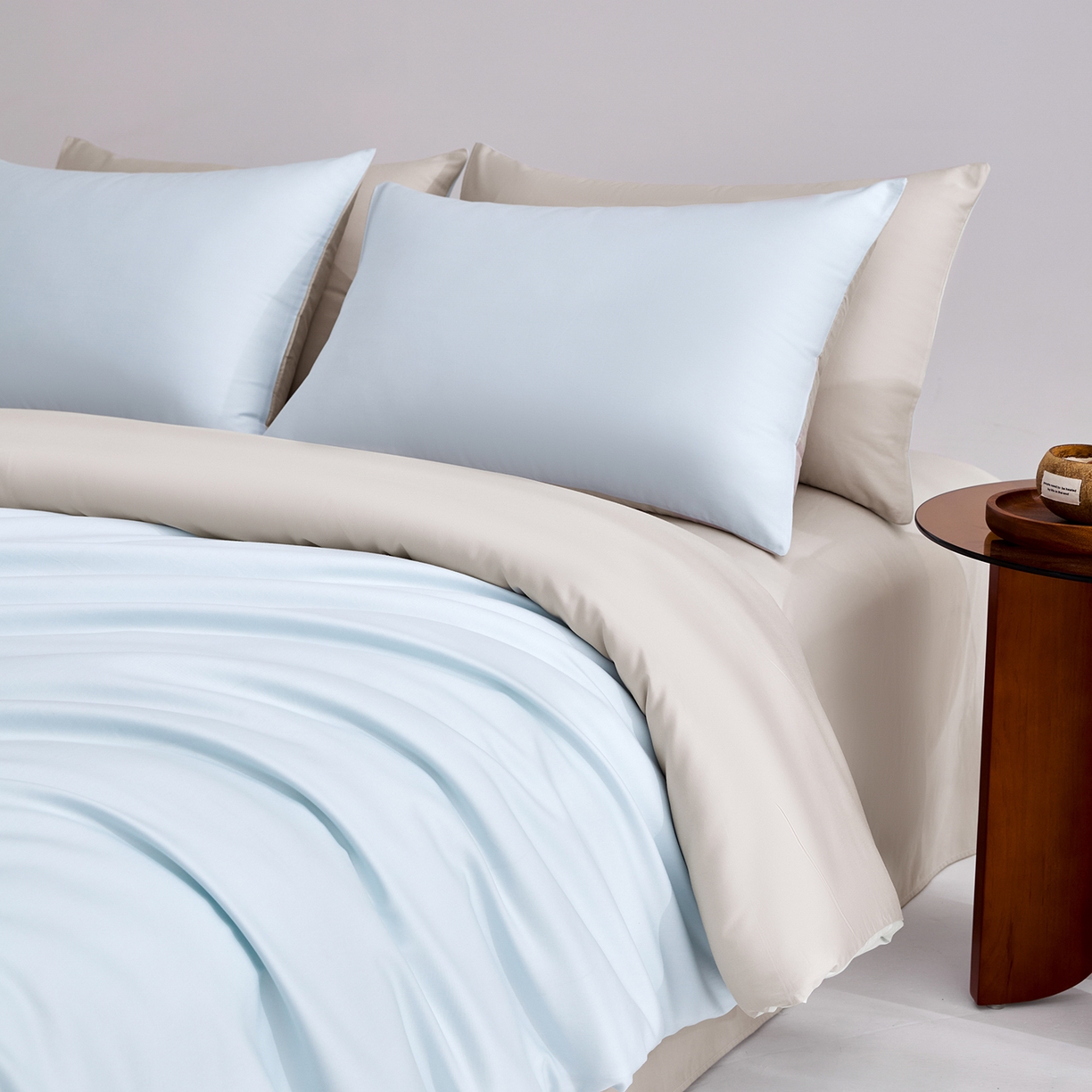 91家纺网 家纺一手货源 找家纺 合欢（原天一阁） 2026新款50s双股长绒棉全棉纯棉纯色四件套 水军蓝+银竹灰