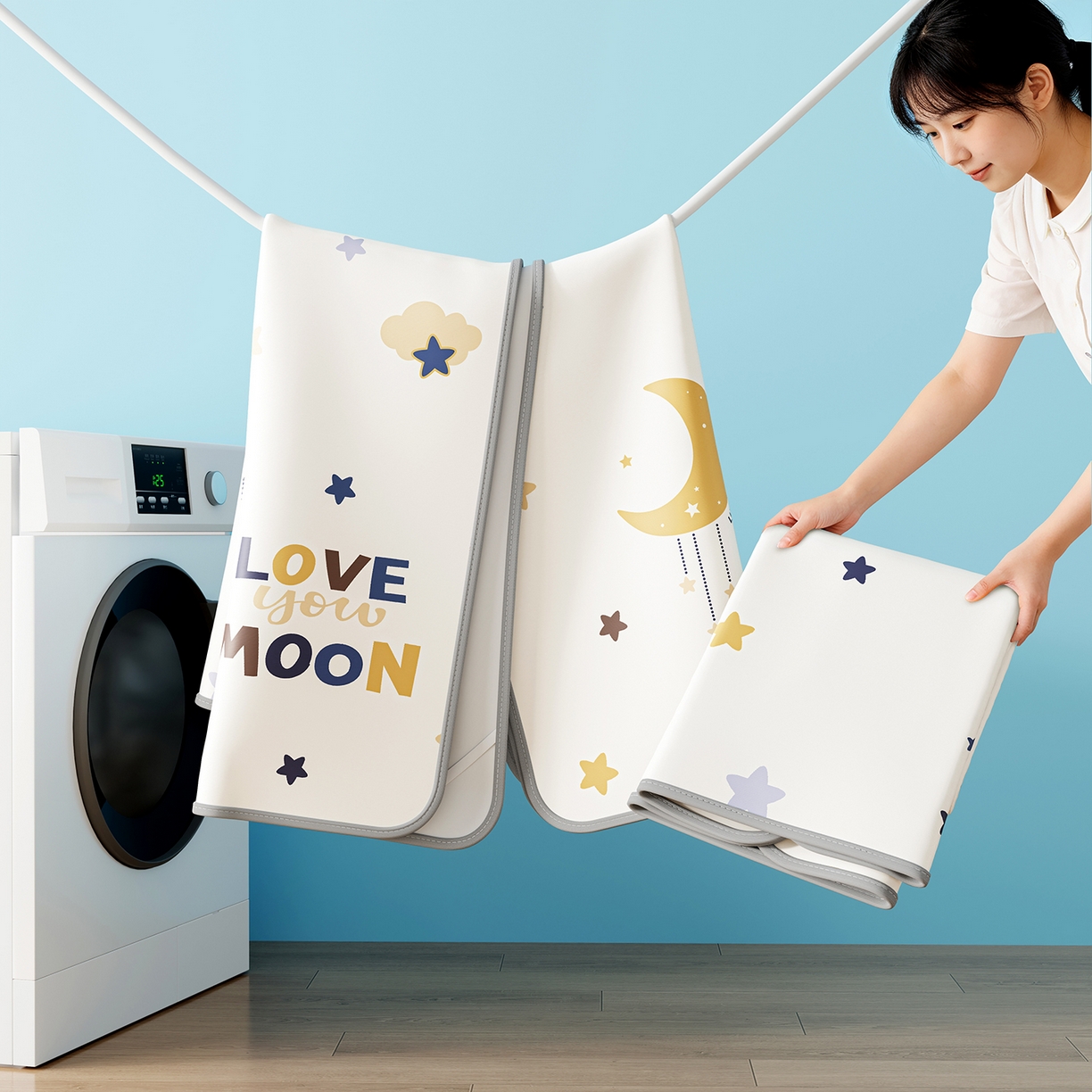 91家纺网 家纺一手货源 找家纺 家品罗兰 2026春夏新款数码印花婴儿床冰丝席-水光冰丝系列 满天星辰