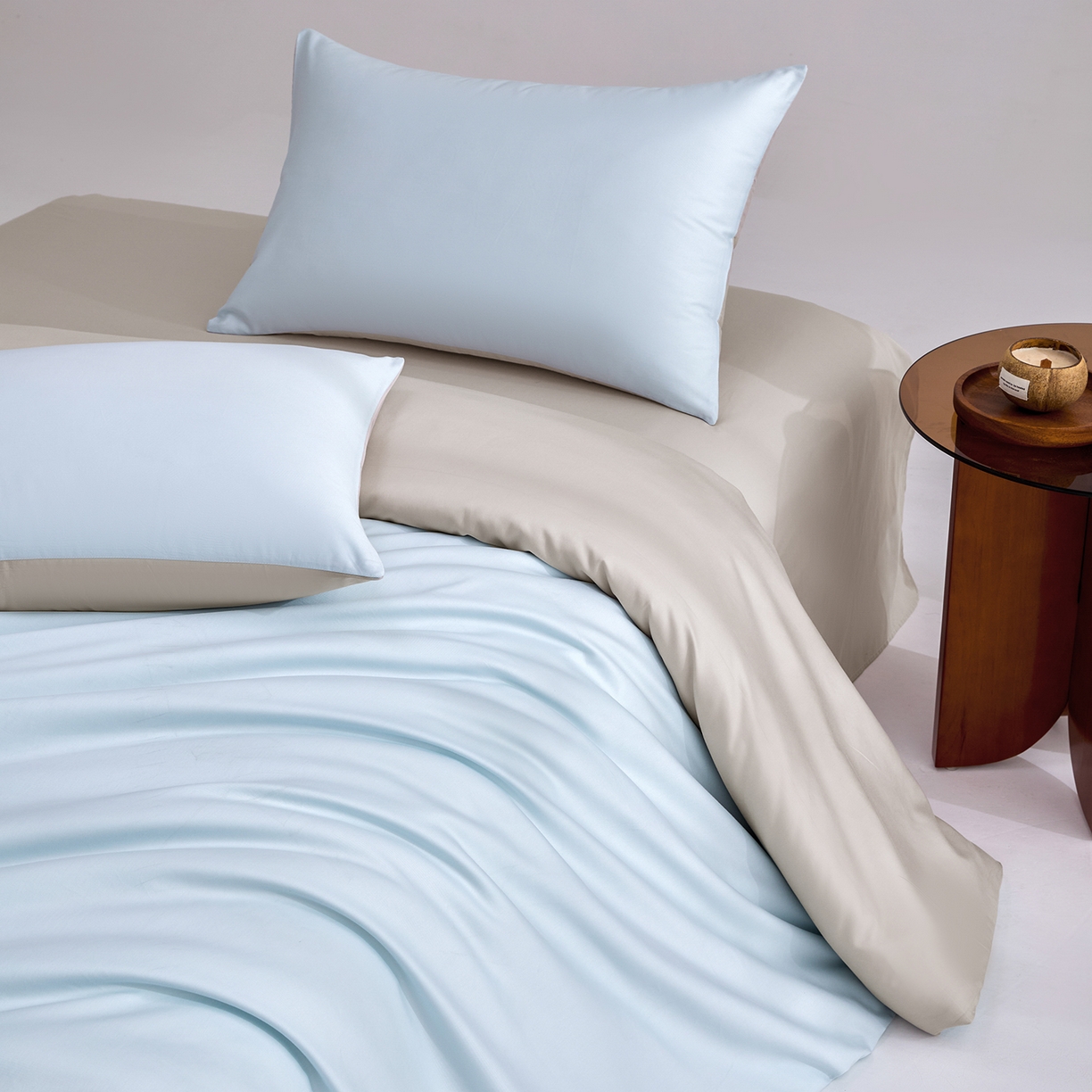 91家纺网 家纺一手货源 找家纺 合欢（原天一阁） 2026新款50s双股长绒棉全棉纯棉纯色四件套 水军蓝+银竹灰