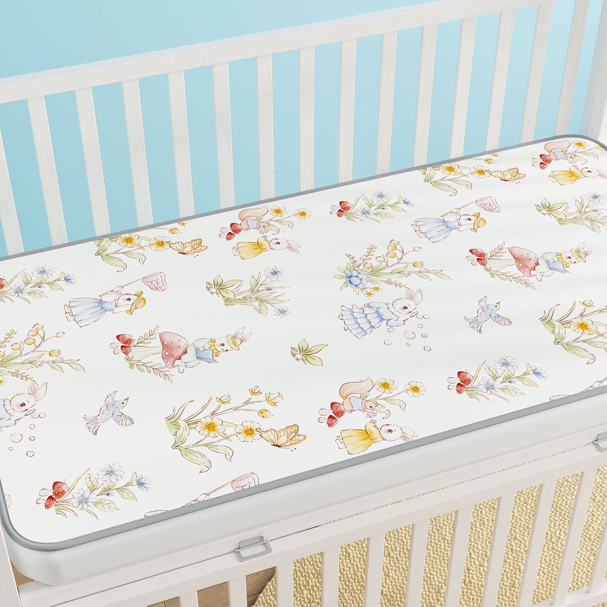 91家纺网 家纺一手货源 找家纺 家品罗兰 2026春夏新款数码印花婴儿床冰丝席-水光冰丝系列 精灵小兔