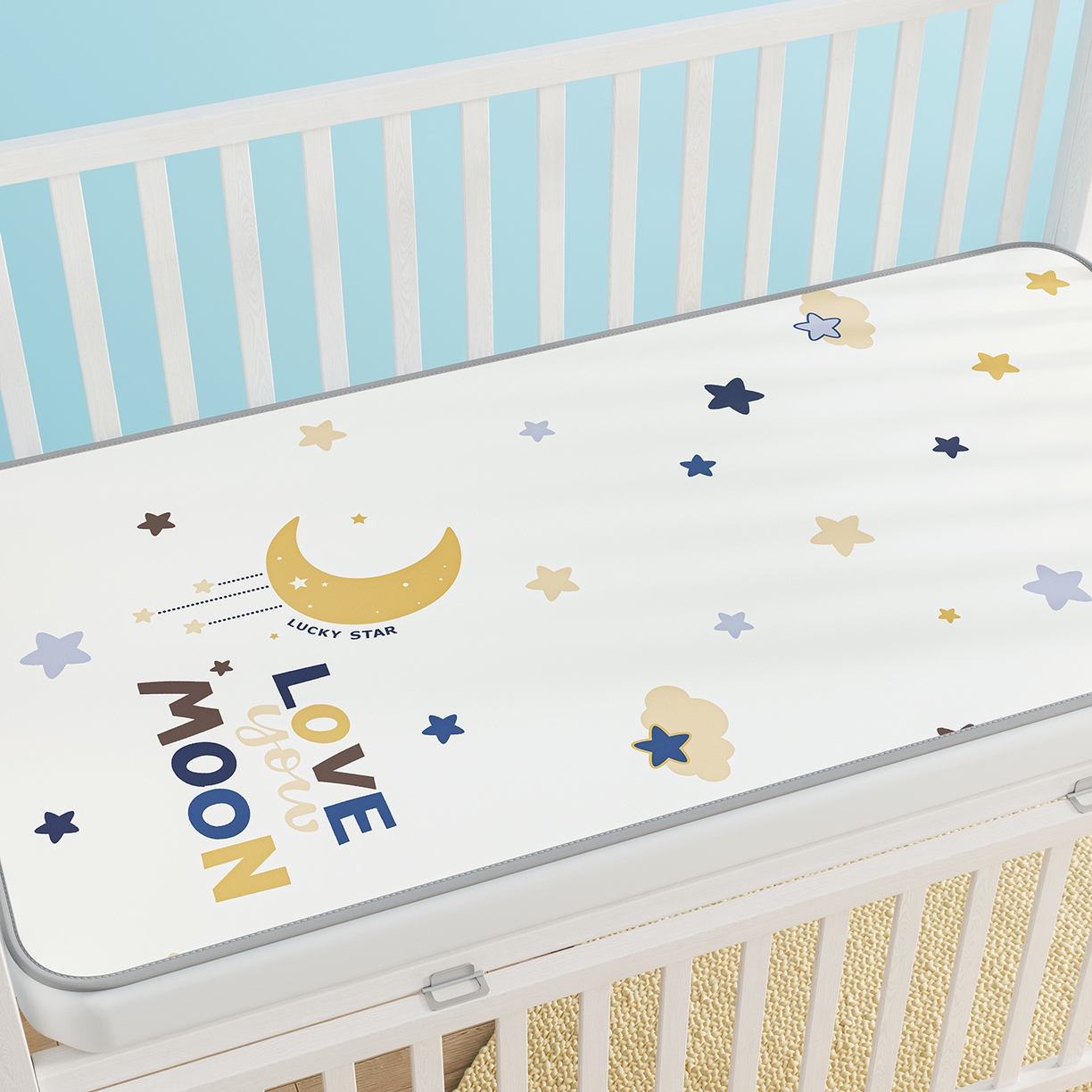 91家纺网 家纺一手货源 找家纺 家品罗兰 2026春夏新款数码印花婴儿床冰丝席-水光冰丝系列 满天星辰